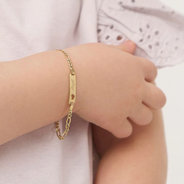 Pulsera para Bebé con Corazón, Placa Grabable en Oro Amarillo 14K 5.5" - Imagen 3