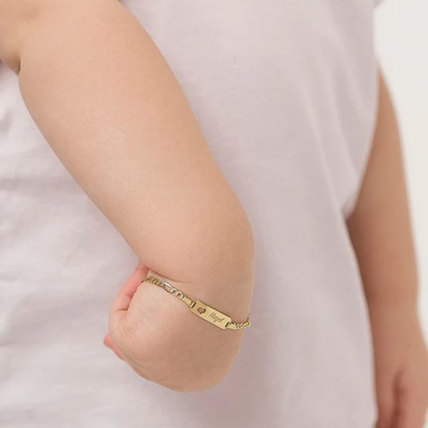 Pulsera para Bebé con Corazón, Placa Grabable en Oro Amarillo 14K 5.5" - Imagen 4