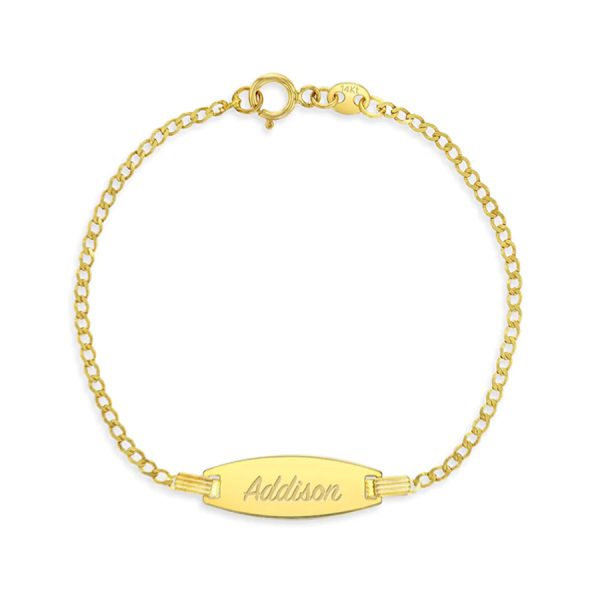 Pulsera de Eslabones Ovalados con Placa Grabable en Oro Amarillo 14K 6"