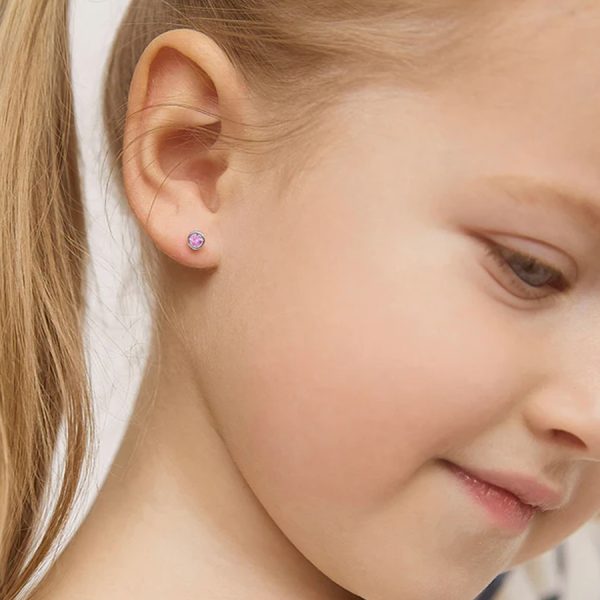 Arete para Bebé Bizel 3mm con Zirconia Rosada en Plata 925 - Imagen 3