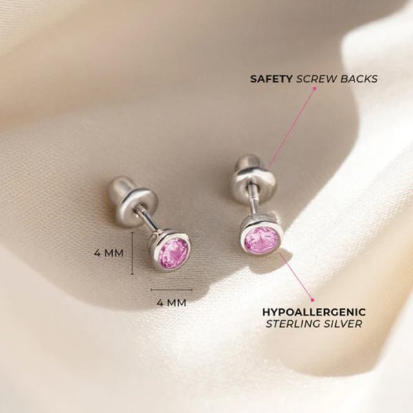 Arete para Bebé Bizel 3mm con Zirconia Rosada en Plata 925 - Imagen 2