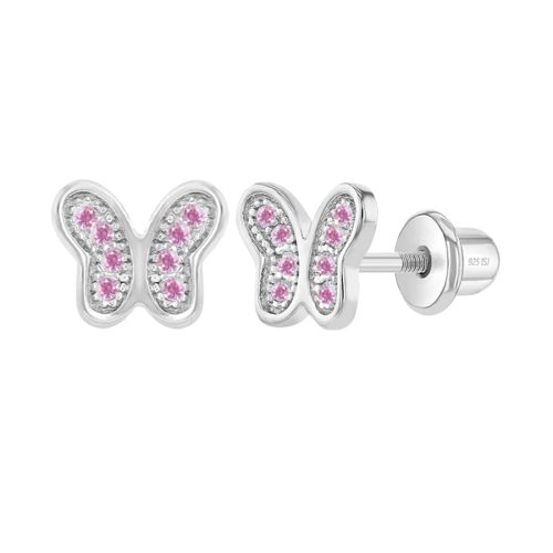 Arete para Ñiña en Forma de Mariposa Zirconias Rosadas en Plata 925