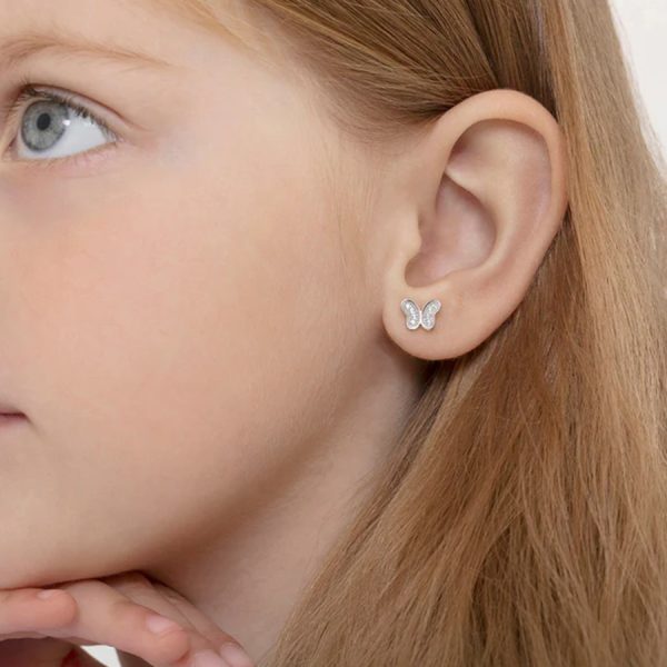 Arete para Ñiña en Forma de Mariposa Zirconias Rosadas en Plata 925 - Imagen 2