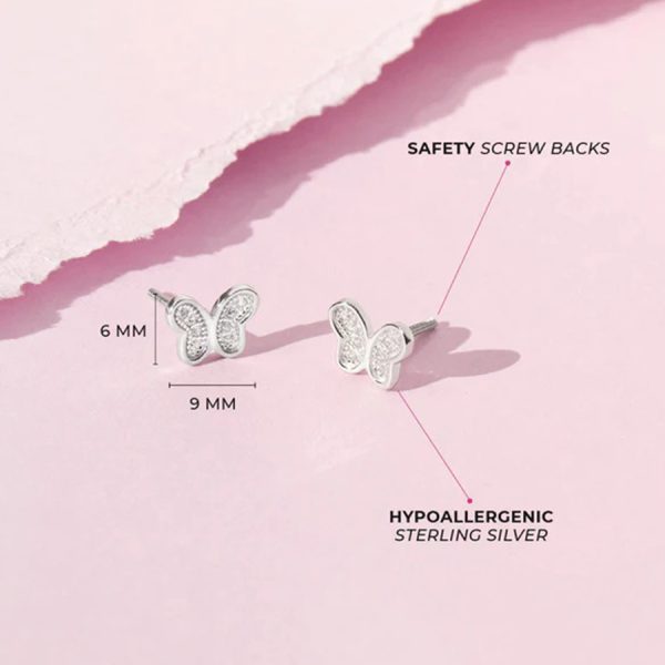 Arete para Ñiña en Forma de Mariposa Zirconias Rosadas en Plata 925 - Imagen 3