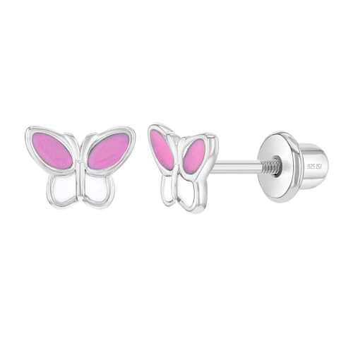 Arete para Bebé en Forma de Mariposa con Enamel Rosado en Plata 925