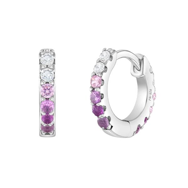 Huggie para Bebé con Zirconias Moradas, 8mm en Plata 925