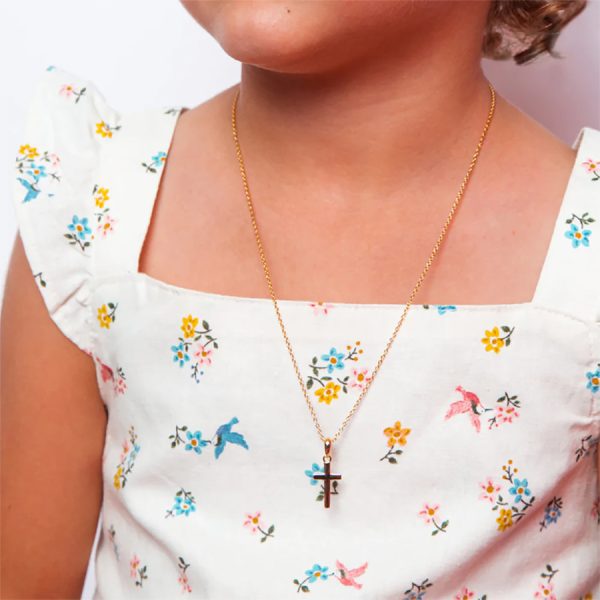 Cadena para Niña con Dije de Cruz, 16mm Plata 925 con Baño de Oro Amarillo - Imagen 4