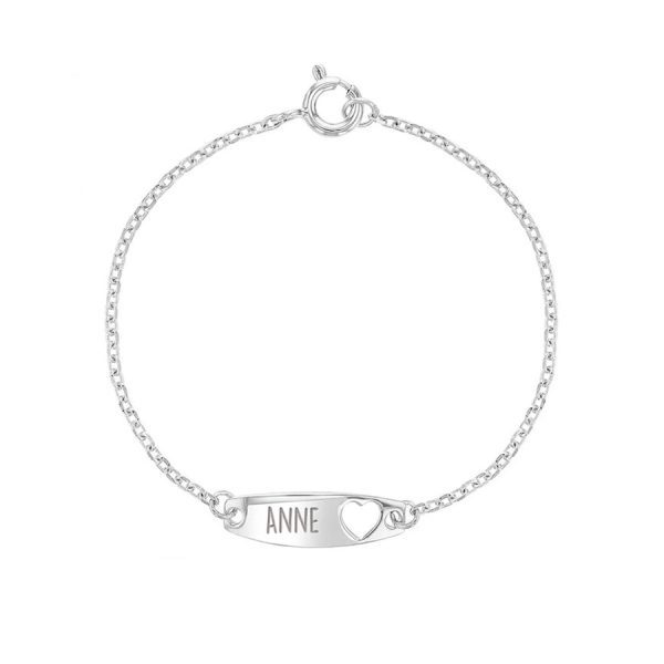 Pulsera con Corazón, 5" Placa Grabable en Plata 925
