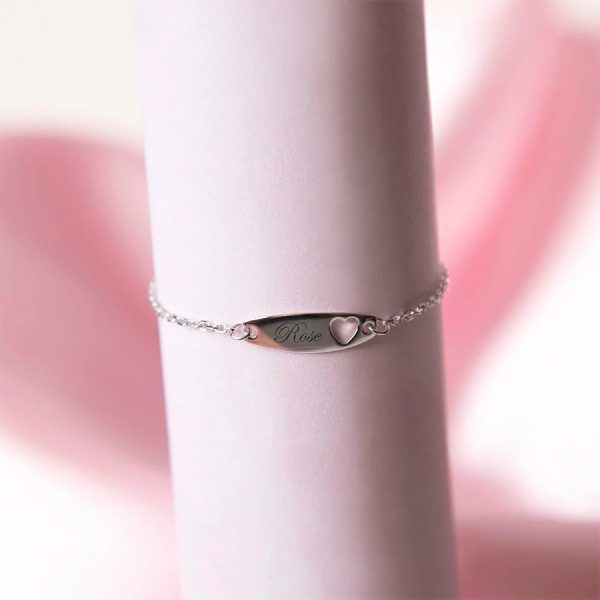 Pulsera con Corazón, 5" Placa Grabable en Plata 925 - Imagen 2