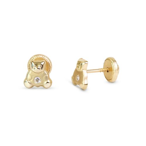 Arete en Forma de Oso en Oro Amarillo 14K