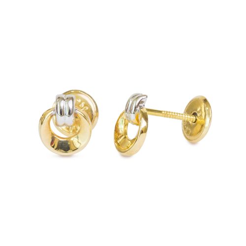 Arete para Bebé 2 Tonos, Oro Blanco y Oro Amarillo en Forma Circular 18K