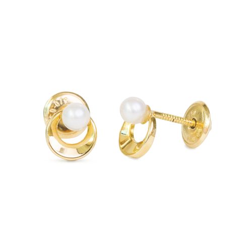 Arete para Bebé Circulo con Perla en Oro Amarillo 18K