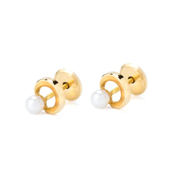 Arete para Bebé Circulo con Perla en Oro Amarillo 18K - Imagen 2